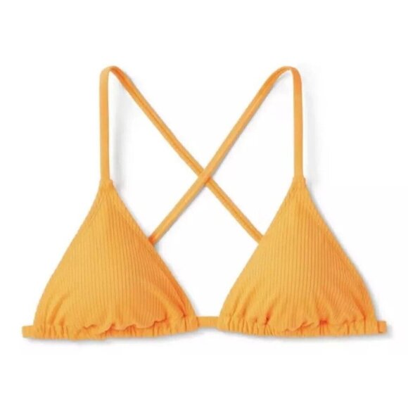 Wild Fable Size XXS 00 Neon Orange Ribbed Triangle String Bikini Swim Top - Picture 2 of 7
